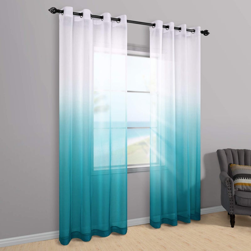 KOUFALL Teal Coastal Curtains for Living Room 63 Inch Length,Sheer Cowgirl Room Decor Ocean Mermaid Curtains for Girls Bedroom - Image 4